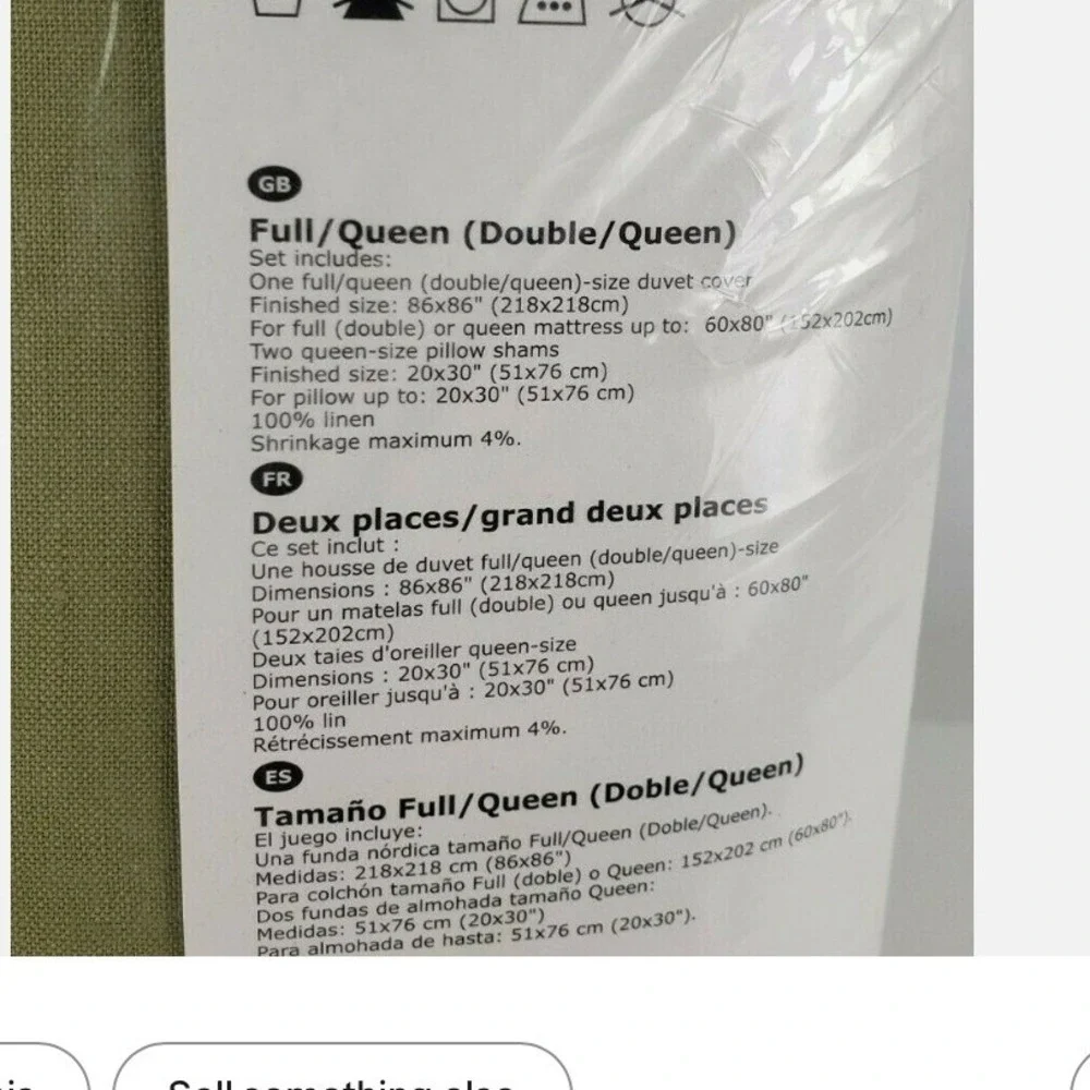 IKEA PUDERVIVA 100% Linen Duvet Cover Fl/Qn  86 x 80